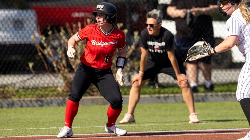 BSU softball player Victoria Becker leading off third base